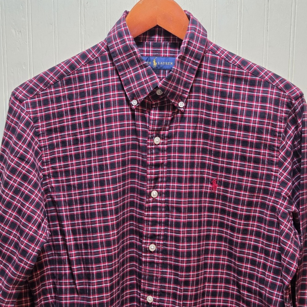 Ralph‎ Lauren Shirt Mens Medium Red Plaid Long Sleeve Flannel Button Down Casual